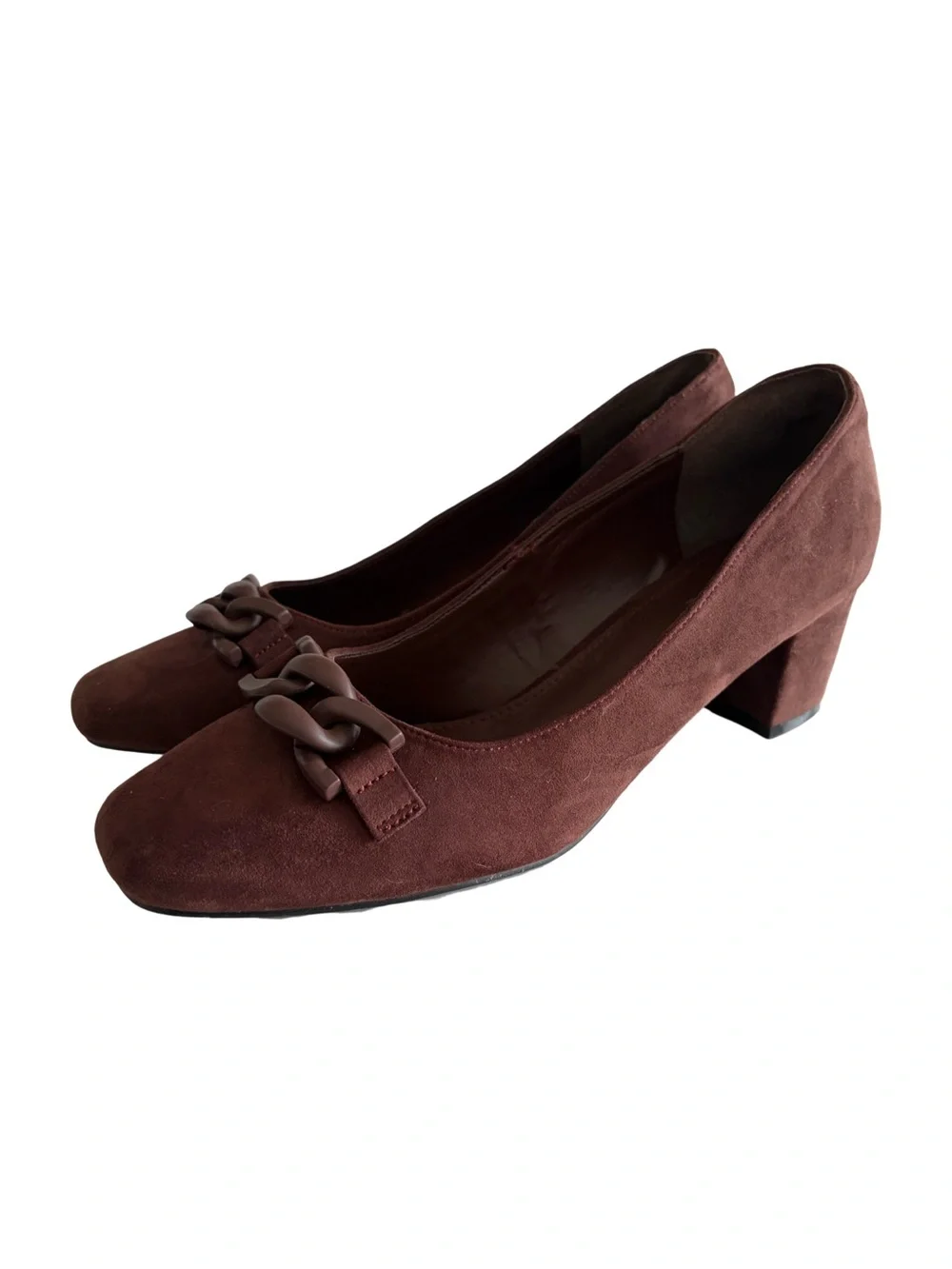 Coutgo Burgundy Faux Suede Chain Accent Block Heel Pumps Women’s Size 9.5